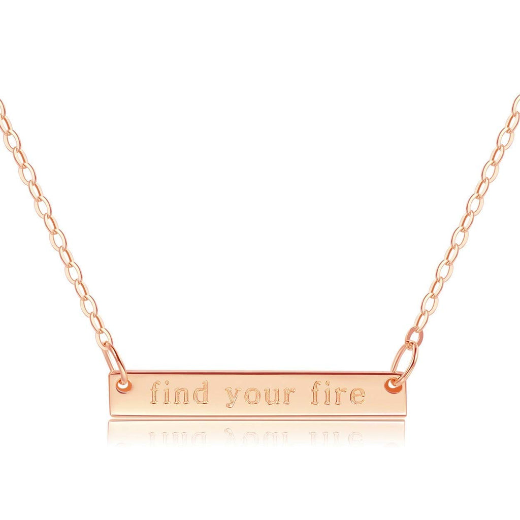 Bar Necklace [ENGRAVED w/ "Find Your Fire"] - 18k Rose Gold