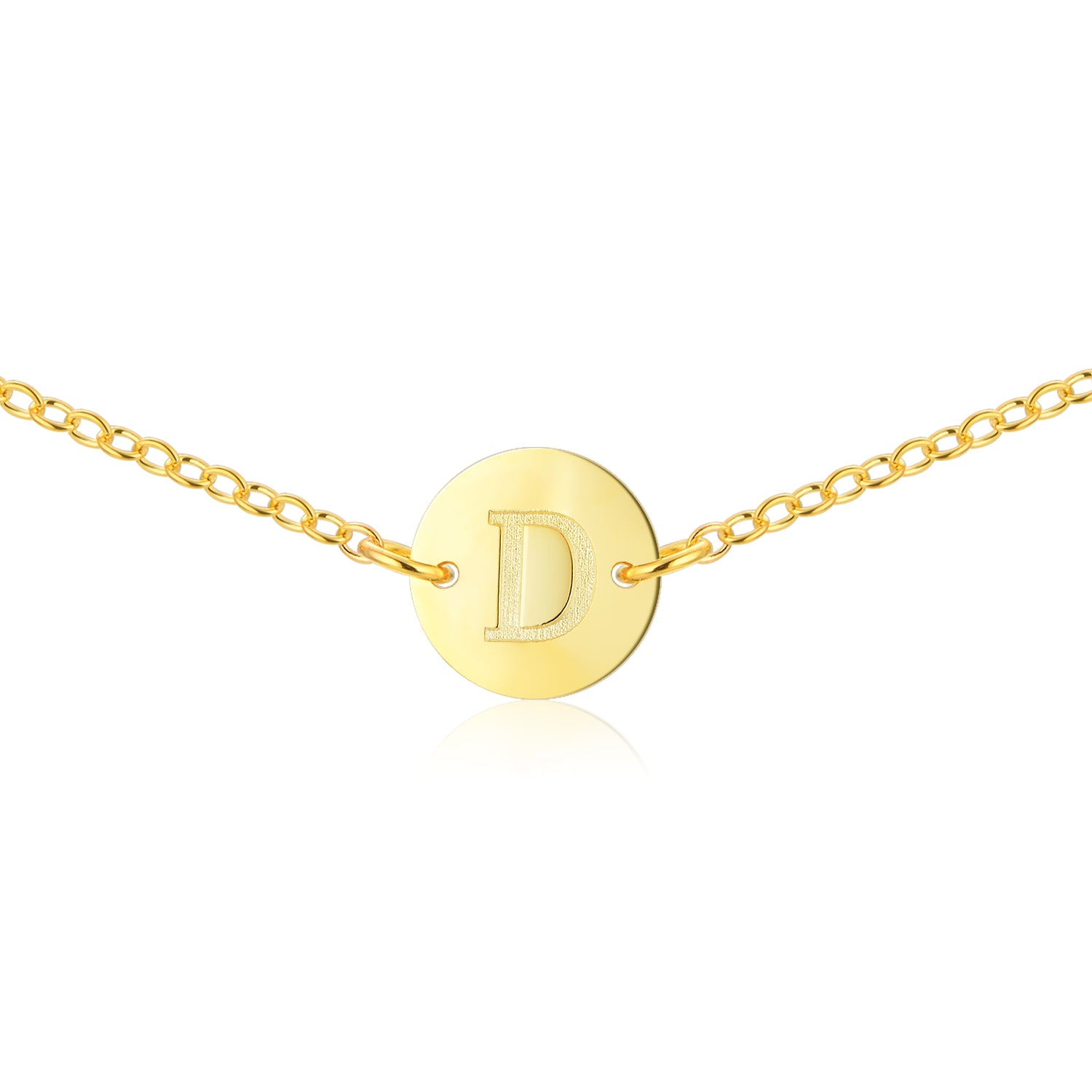 Gold Monogram Necklace [ Letter D ] - .925 Sterling Silver [18K Gold Plated] Chain [14 Inch]