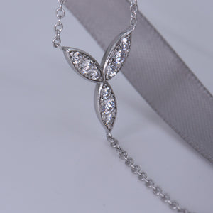 CZ Paved Leaf Y Drop Necklace Lariat Necklace [.925 Sterling Silver]