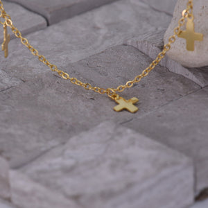 Cross Choker Necklace - Layer Chain - [.925 Sterling Silver - 18K Gold Plated]
