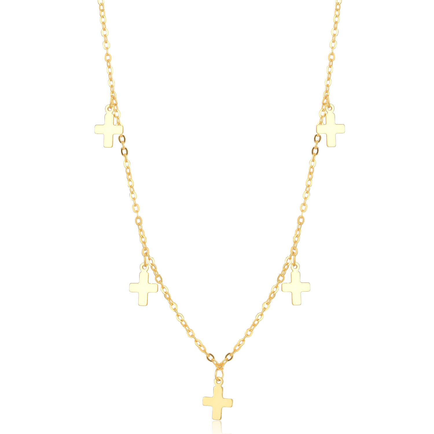Cross Choker Necklace - Layer Chain - [.925 Sterling Silver - 18K Gold Plated]