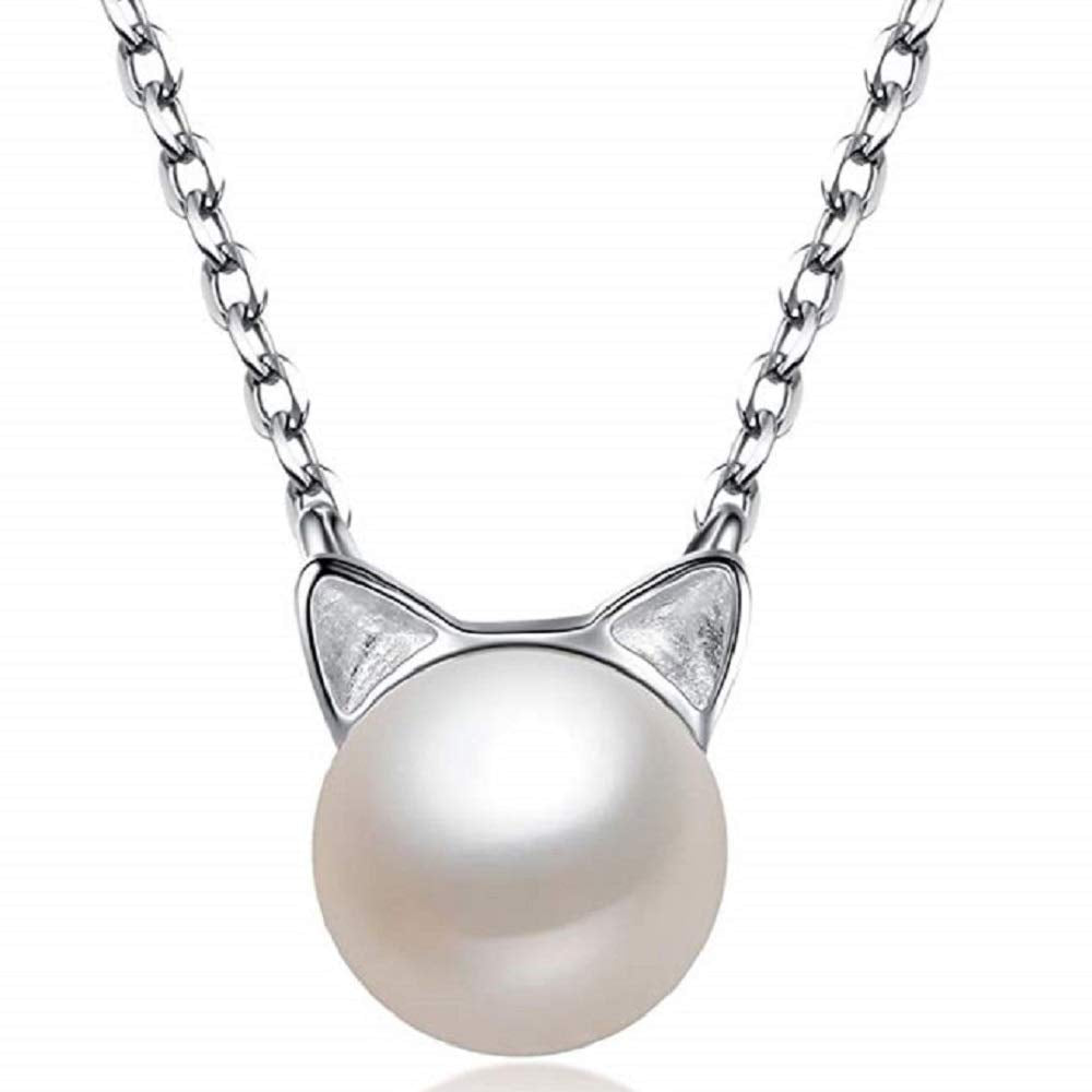 Cat Necklace w/ Freshwater Cultured Pearl - .925 Sterling Silver