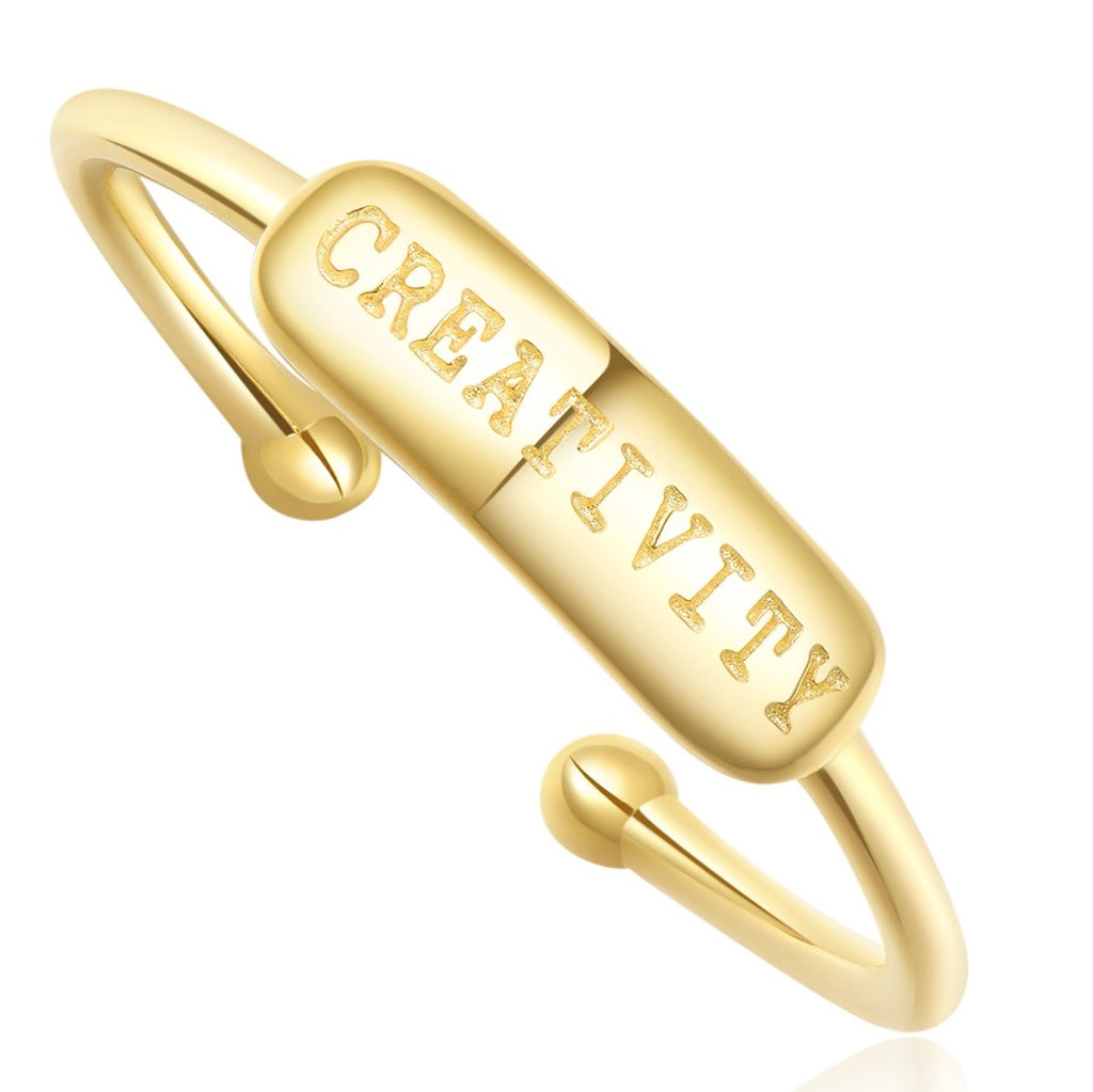 Stackable Rings - ENGRAVED "Creativity" - 18k Gold Plated - Adjustable