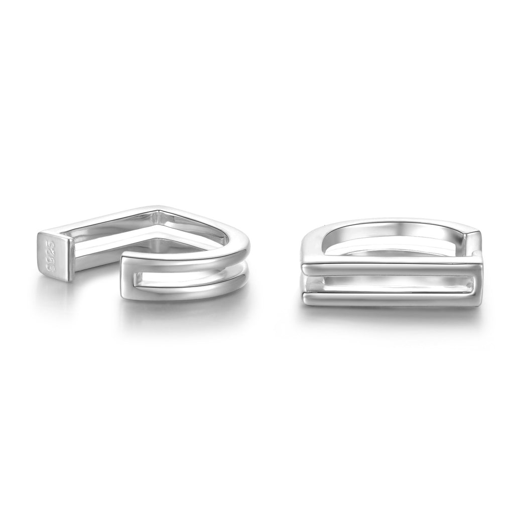 Silver Ear Cuff [Dual Double Band] - .925 Sterling - Cartilage Wrap Earring