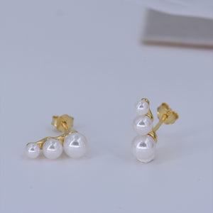 Pearl Stud Earrings [3-Size Cascade] .925 Sterling Silver w/ 18K Gold Plating
