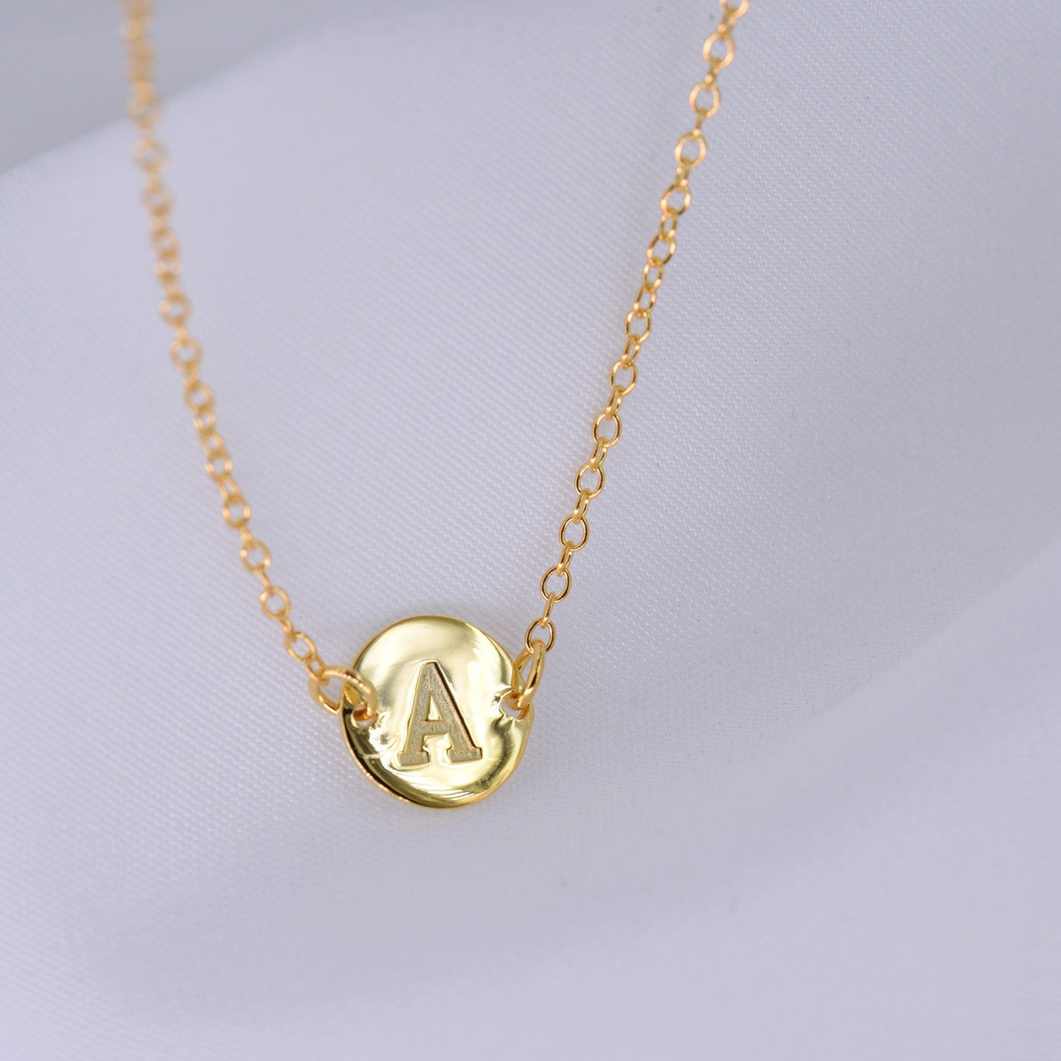 Gold Coin Initial Necklace [ Letter A ] - .925 Sterling Silver [18K Gold Plated] - [14 Inch]