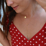 Gold Coin Initial Necklace [ Letter V ] - .925 Sterling [18K Gold Plated] Dainty Disc [14 Inch]