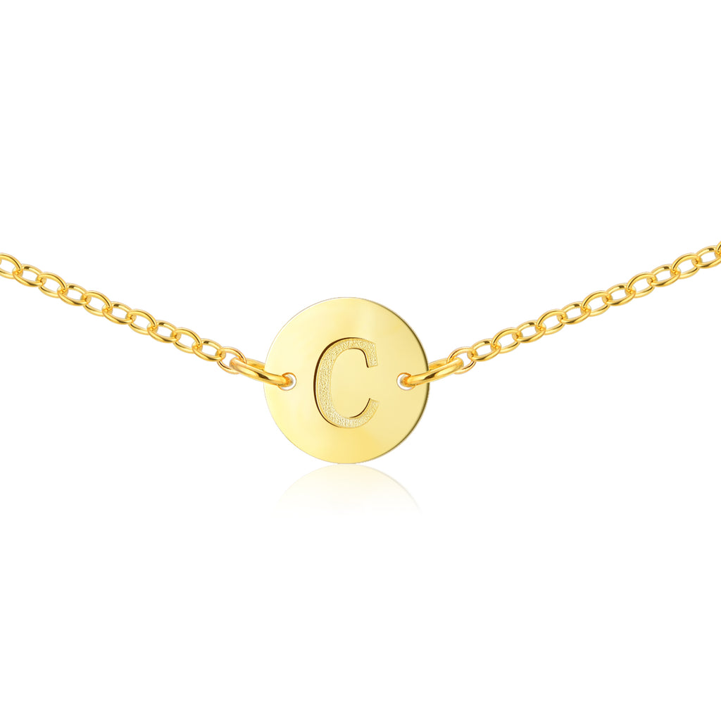 Gold Letter Initial Necklace [ Initial C ] - .925 Sterling Silver [18K Gold Plated] [14 Inch]