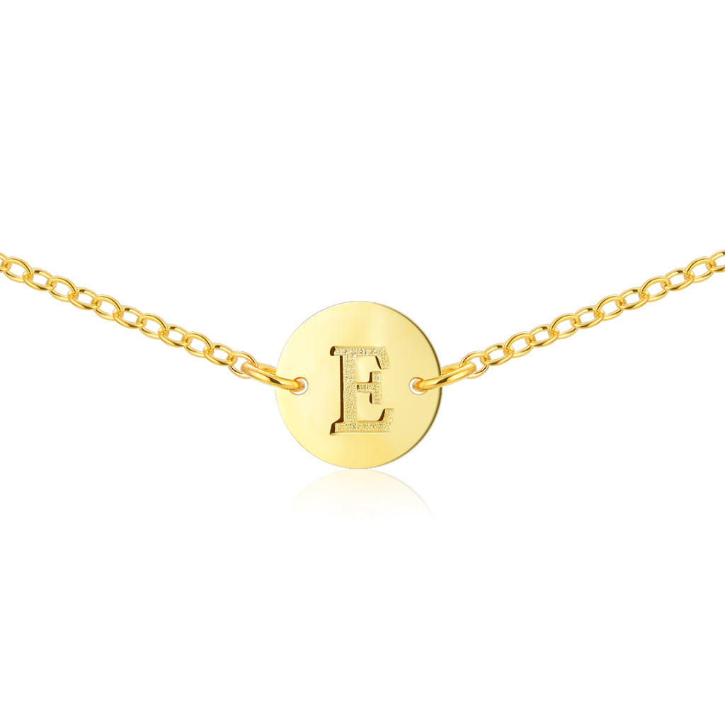 Gold Coin Initial Necklace [ Letter E ] - .925 Sterling Silver [18K Gold Plated] - [14 Inch]