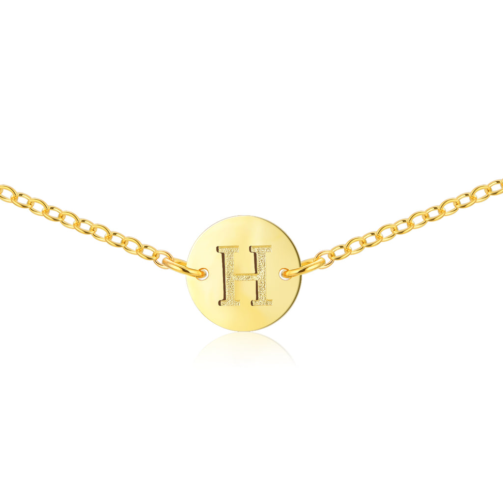 Gold Coin Initial Necklace [ Letter H ] - .925 Sterling Silver [18K Gold Plated] - [14 Inch]