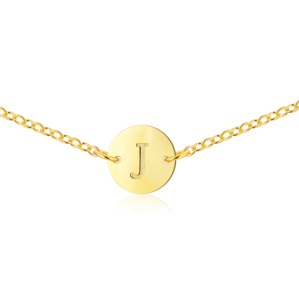 Initial Necklace - Choker - [Letter J] - .925 Sterling Silver [18K Gold Plated] Chain [14 Inch]