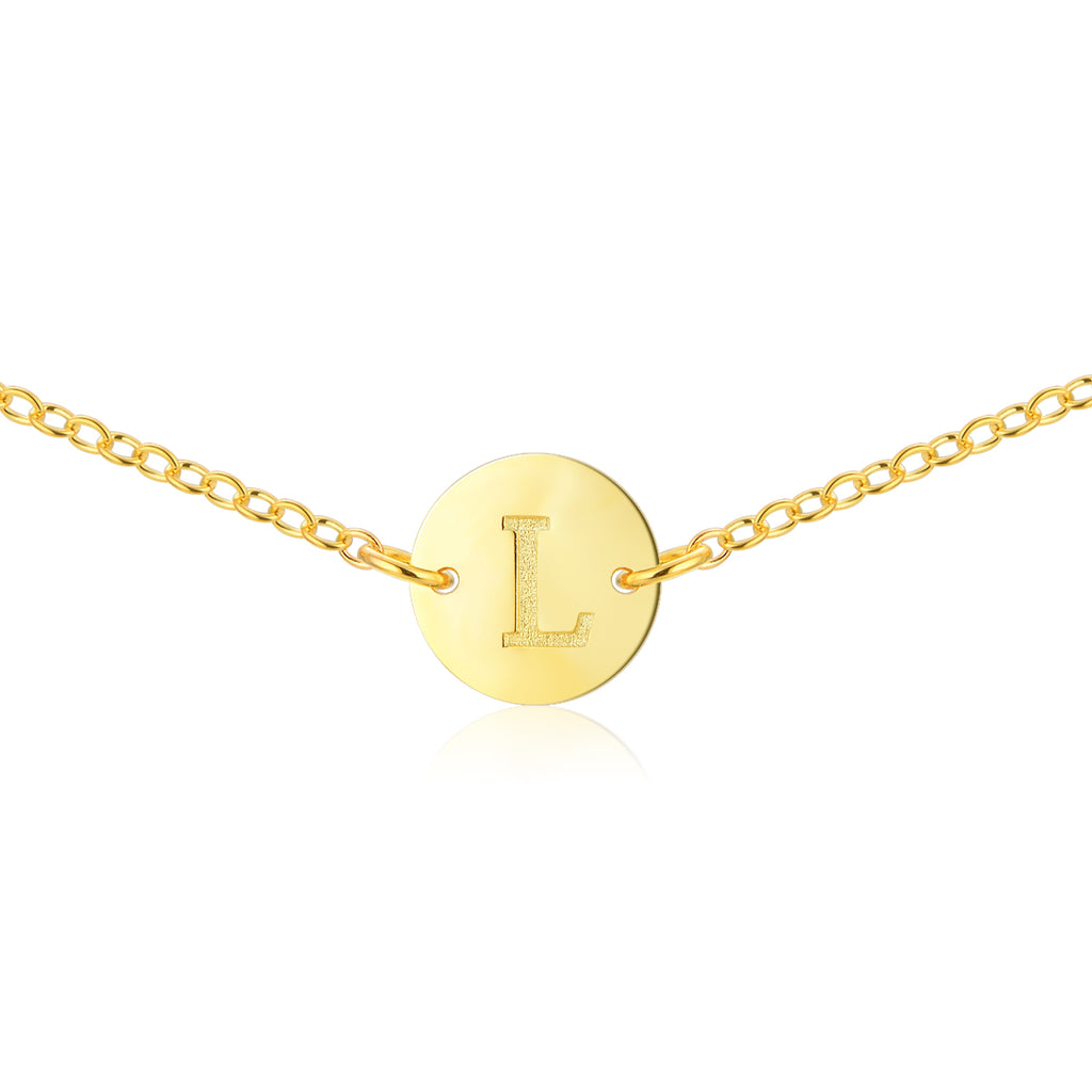 Monogrammed Initial Necklace [ Letter L ] - .925 Sterling Silver [18K Gold Plated] - [14 Inch]