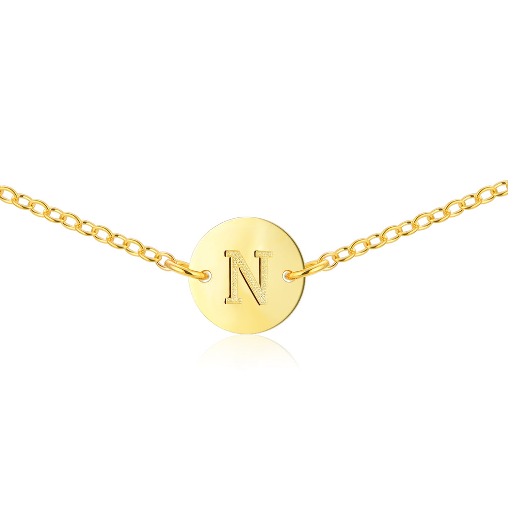 Monogram Necklace [ Letter N ] - .925 Sterling Silver [18K Gold Plated] - [14 Inch]