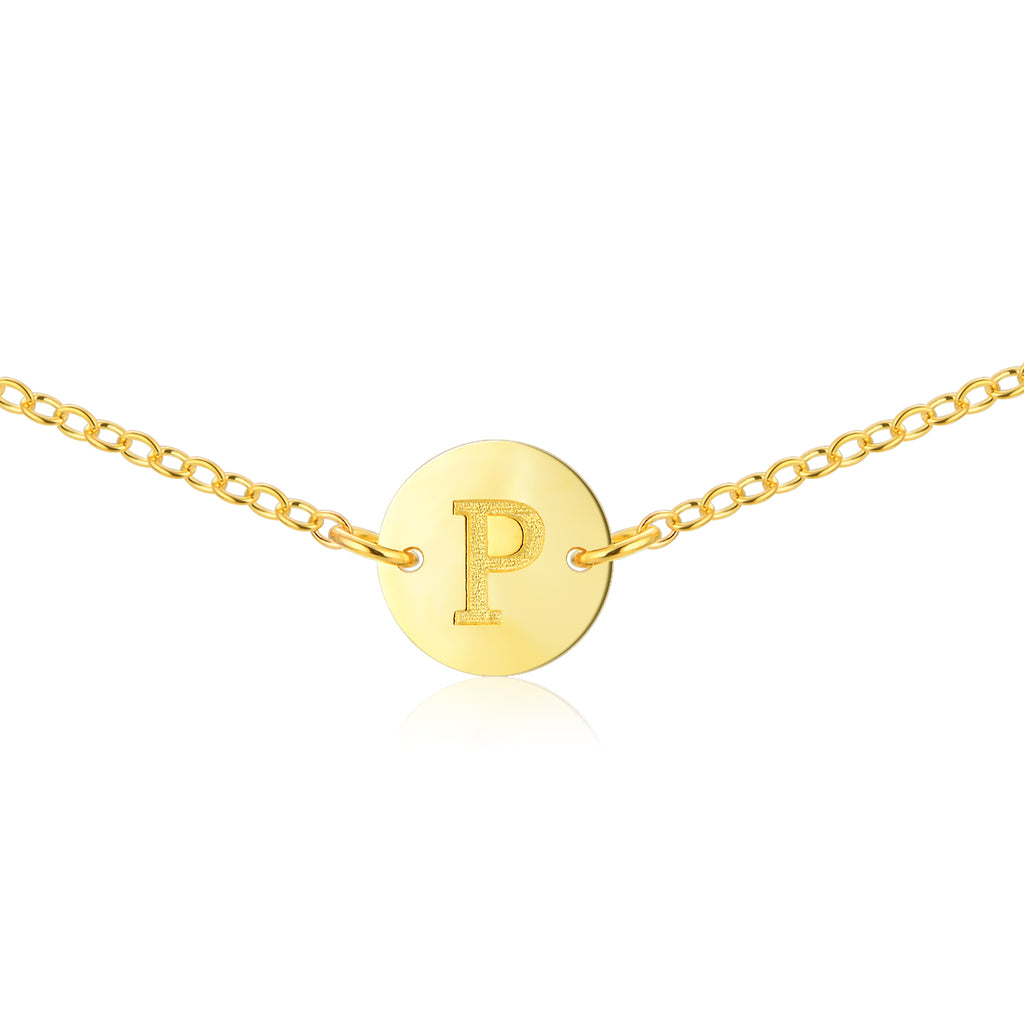 Short Initial Necklace [ Letter P ] - .925 Sterling Silver [18K Gold Plated]
