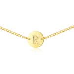 Gold Coin Initial Necklace [ Letter R ] - .925 Sterling Silver [18K Gold Plated] - [14 Inch]