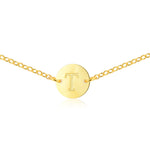 Gold Coin Initial Necklace [ Letter T ] - .925 Sterling Silver [18K Gold Plated] - [14 Inch]