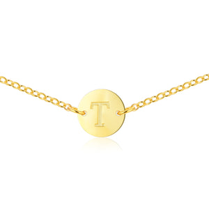 Gold Coin Initial Necklace [ Letter T ] - .925 Sterling Silver [18K Gold Plated] - [14 Inch]