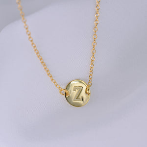Gold Coin Initial Necklace [ Letter Z ]  - .925 Sterling Silver [18K Gold Plated] - Chain [14 Inch]