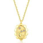 Moon & Stars CZ Oval Medallion Necklace - Hypoallergenic .925 Sterling - 18K Gold Plating