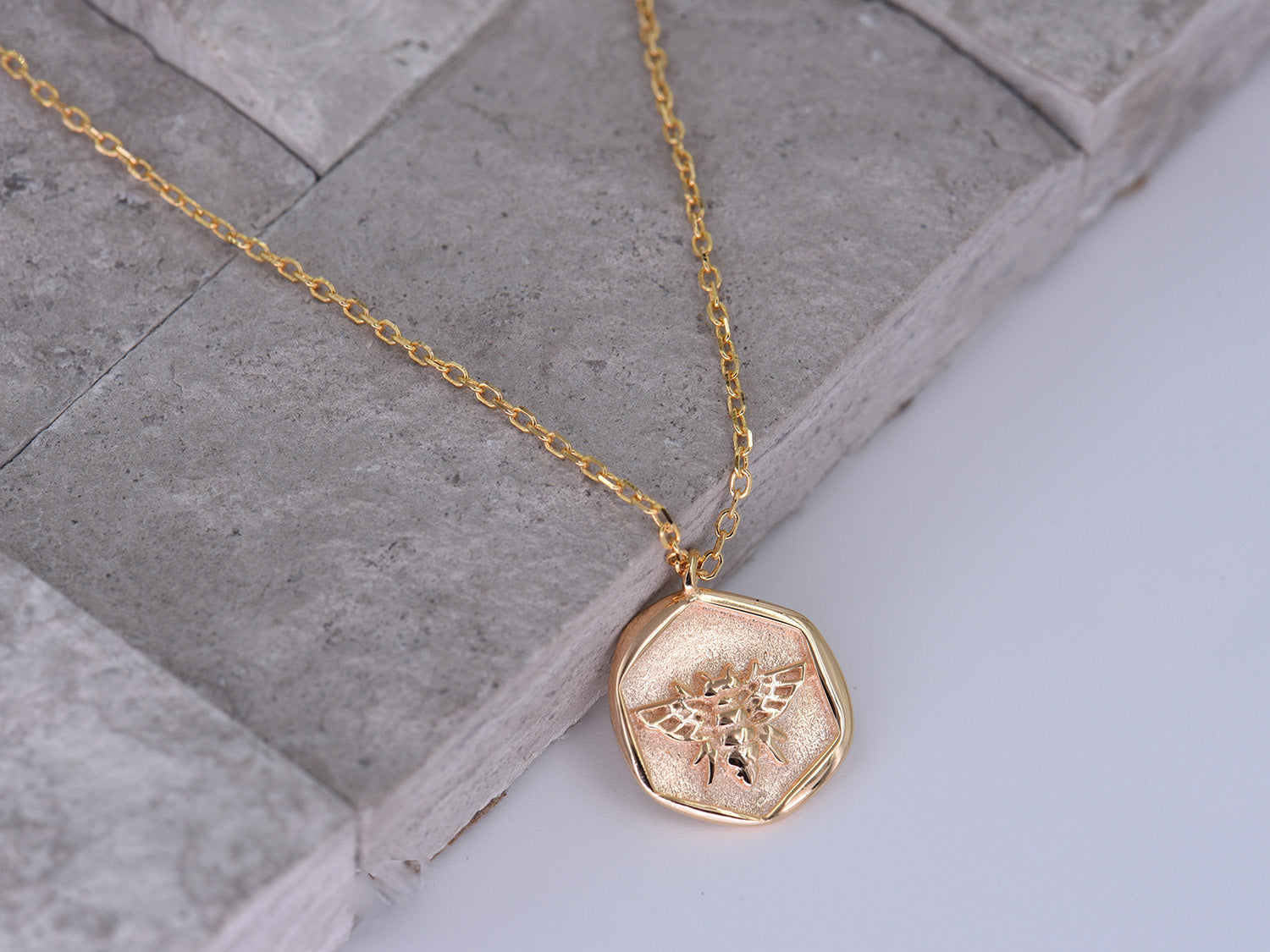 Gold Coin Necklace [18K Plated On .925 Sterling Silver] "Sweet Honey Bee" Charm Pendant