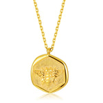 Gold Coin Necklace [18K Plated On .925 Sterling Silver] "Sweet Honey Bee" Charm Pendant