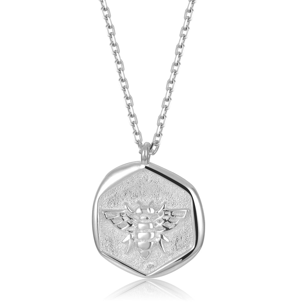 Silver Coin Necklace [Sterling .925] "Sweet Honey Bee" Charm Pendant