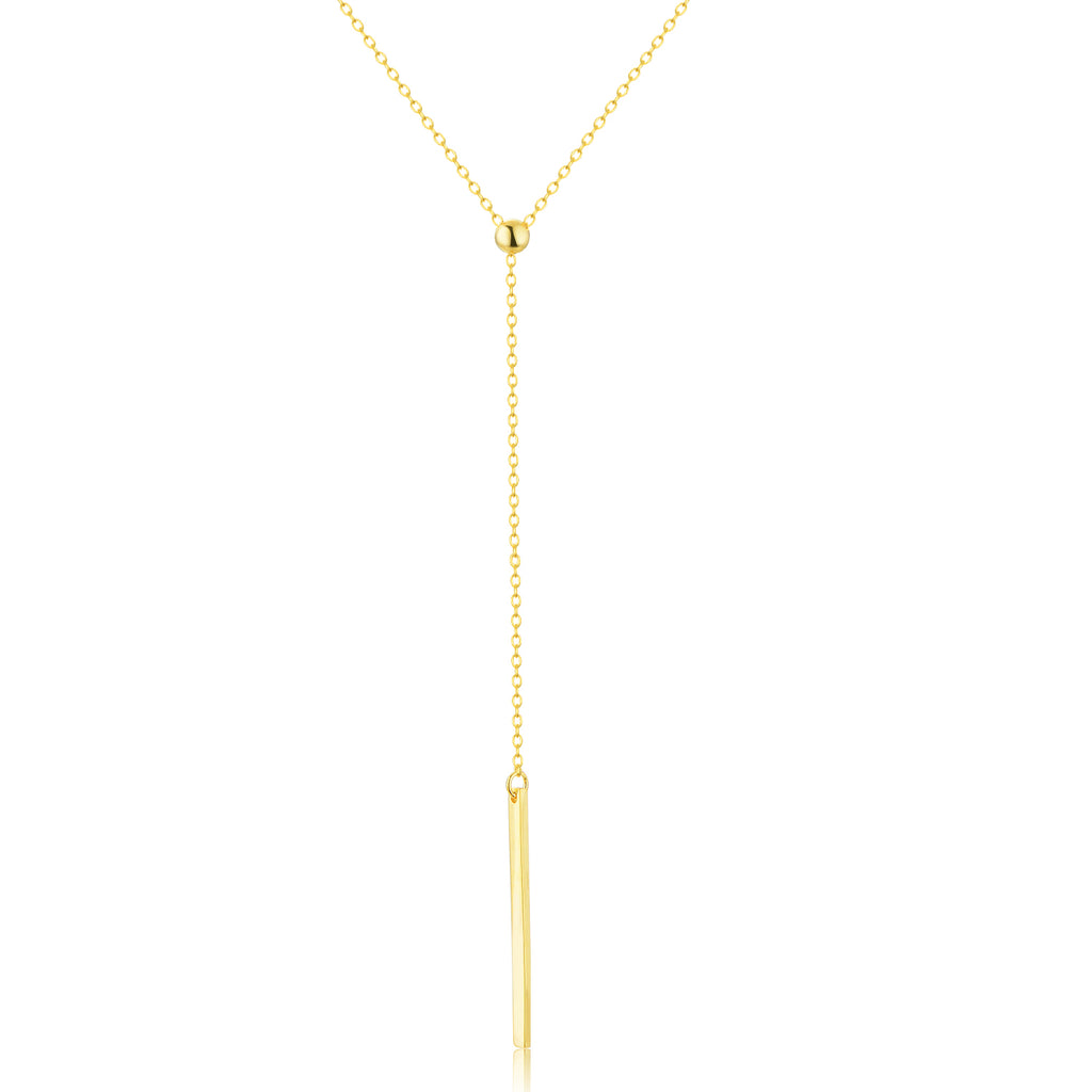 Lariat Vertial Bar Necklace [.925 Sterling Silver w/ 18K Gold Plating] Minimalist Style