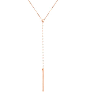 Lariat Vertial Bar Necklace [.925 Sterling Silver w/ 18K Rose Gold Plating] Dainty Beaded