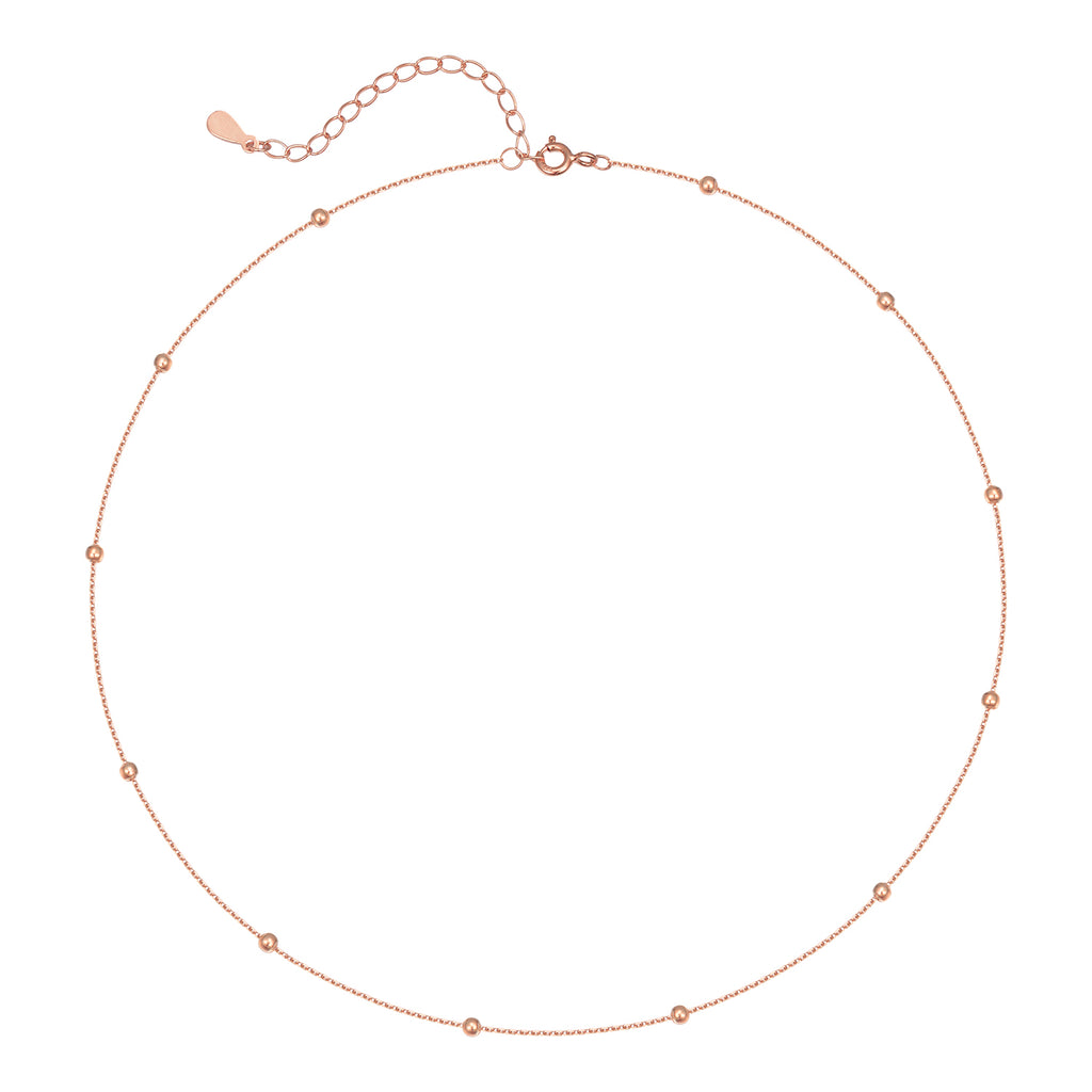 Satellite Bead Choker Necklace - [.925 Sterling Silver w/ 18K Rose GOLD Plating]
