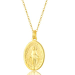 Mother of God Oval Pendant Necklace [Catholic Medallion] - Virgin Mary - [.925 with 18K]